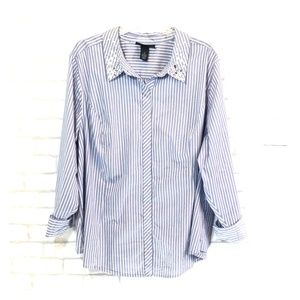 Lane Bryant button down stripe blouse size 28